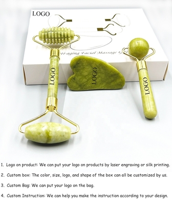 Antienvejecimiento Piedra natural Rosa Blanca Mini Piel facial Personalizada Caja magnética Embalaje Roller de Jade Verde