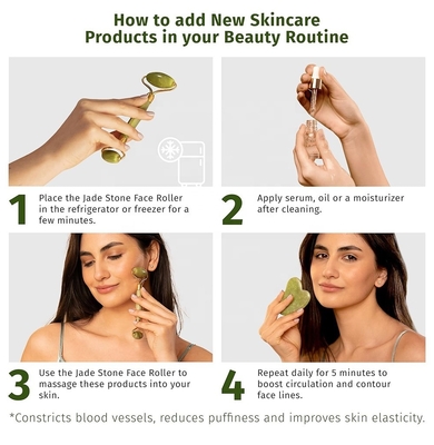 Antienvejecimiento Piedra natural Rosa Blanca Mini Piel facial Personalizada Caja magnética Embalaje Roller de Jade Verde