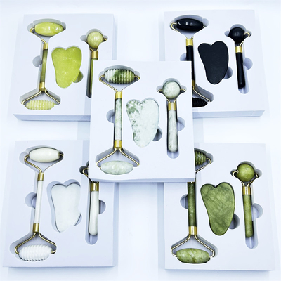 Home Jade Roller con piedra natural Xiuyan Beauty Green Facial Roller de hielo y caja personalizada