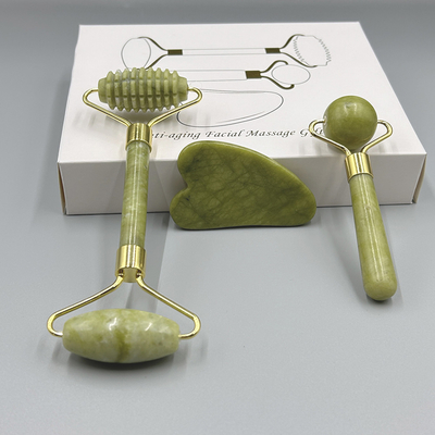 OEM/ODM Rose Quartz Jade Roller Facial Stone Massager Set con aceite de suero y Gunsha