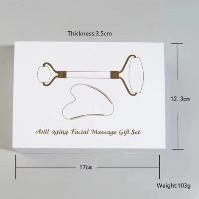 OEM/ODM Rose Quartz Jade Roller Facial Stone Massager Set con aceite de suero y Gunsha