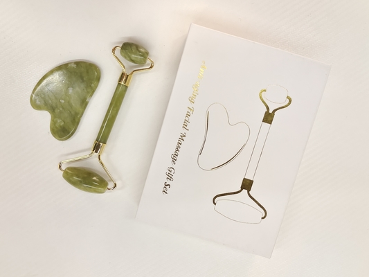 2024 Doble cabeza Xiuyan Stone Jade Roller y Gua Sha Set para el cuidado de la piel a prueba de agua Sí