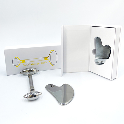 Logotipo personalizado Gua Sha Piedra Masajeador facial de acero inoxidable para cuello y cara para el hogar