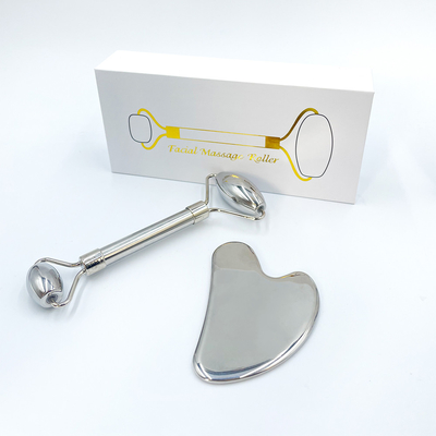 Logotipo personalizado Gua Sha Piedra Masajeador facial de acero inoxidable para cuello y cara para el hogar