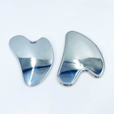 Logotipo personalizado Gua Sha Piedra Masajeador facial de acero inoxidable para cuello y cara para el hogar