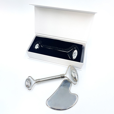 Logotipo personalizado Gua Sha Piedra Masajeador facial de acero inoxidable para cuello y cara para el hogar