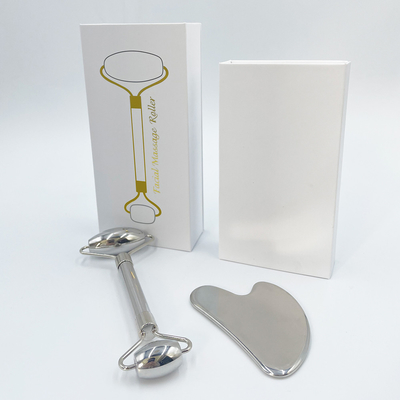 Logotipo personalizado Herramienta Gua Sha de acero inoxidable verde para drenaje linfático facial y corporal